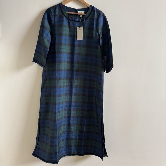 New Tuckernuck Jamie Blackwatch Plaid Maxi Dress Womens S Velvet Trimmed Tartan - Picture 5 of 16